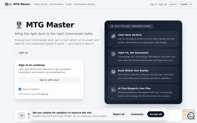 Screenshot of MTG Master