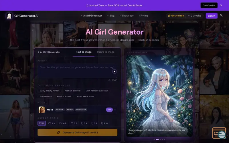 Screenshot of AI Girl Generator & Image Creator, a launch using DomainRank