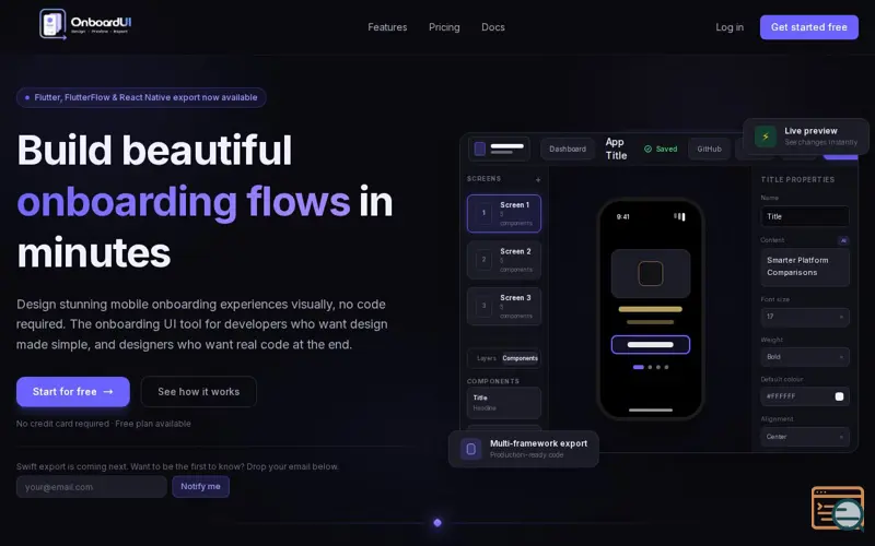 Screenshot of OnboardUI