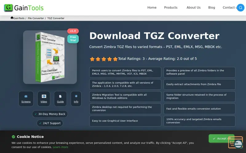 Screenshot of GainTools TGZ Converter 