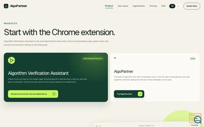 Screenshot of AlgoPartner · Understand algorithms together