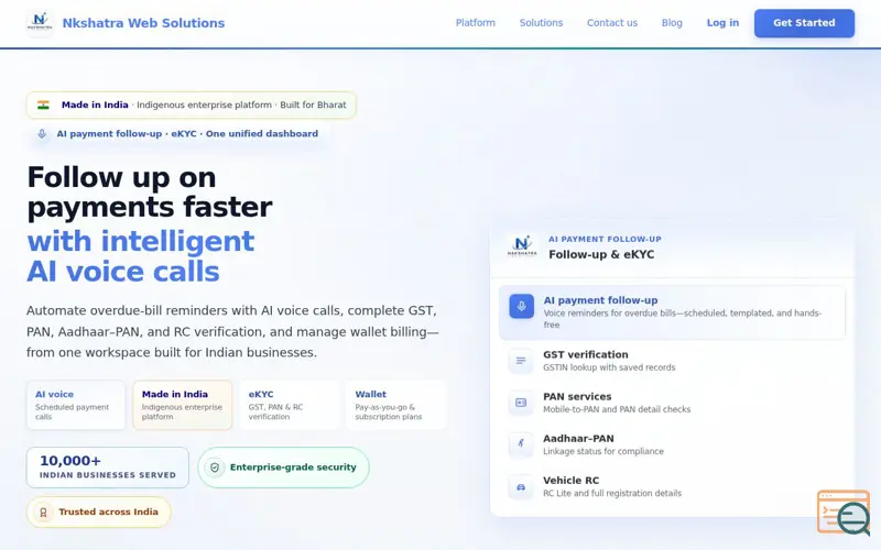 Screenshot of Nkshatra Web Solutions, a launch using Inertia.js