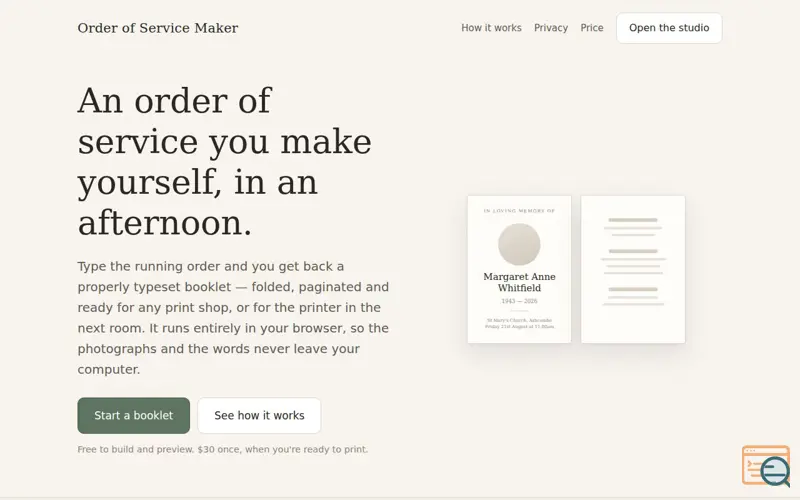 Screenshot of Print-ready funeral & wedding booklets