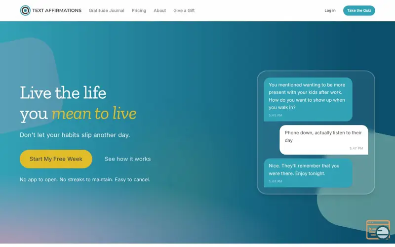 Screenshot of Text Affirmations