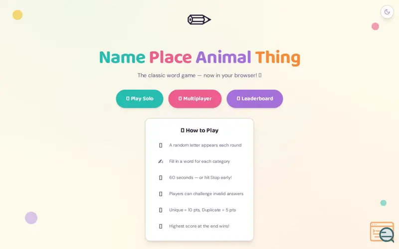 Screenshot of Word Game