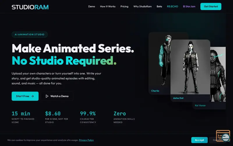 Screenshot of StudioRam: AI Animation Studio