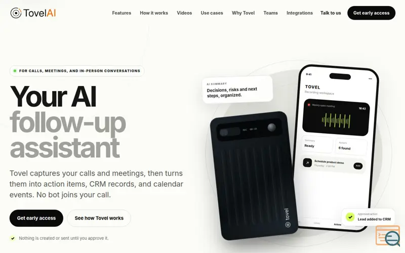 Screenshot of Tovel AI | Your AI memory, always within reach