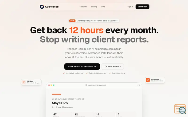 Screenshot of Clientence