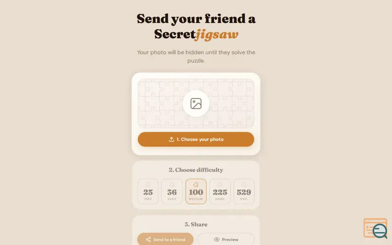 Screenshot of Send a secret photo puzzle