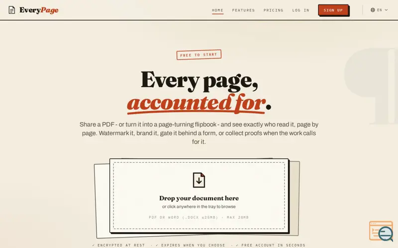 Screenshot of PDF Sharing with Reader Analytics | EveryPage