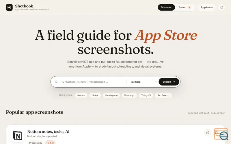 Screenshot of Shotbook