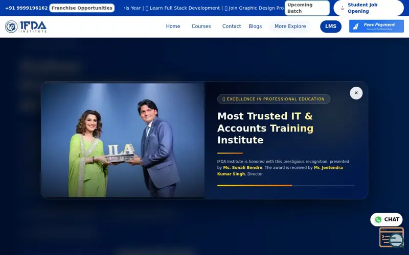 Screenshot of No.1 Institute in Delhi for PythonCourse, a launch using MSG91