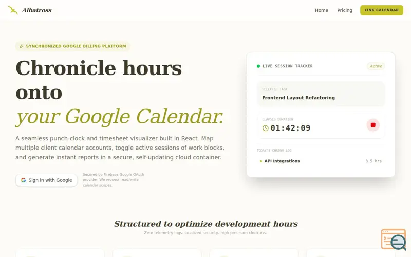 Screenshot of Albatross — Google Calendar Time Tracker