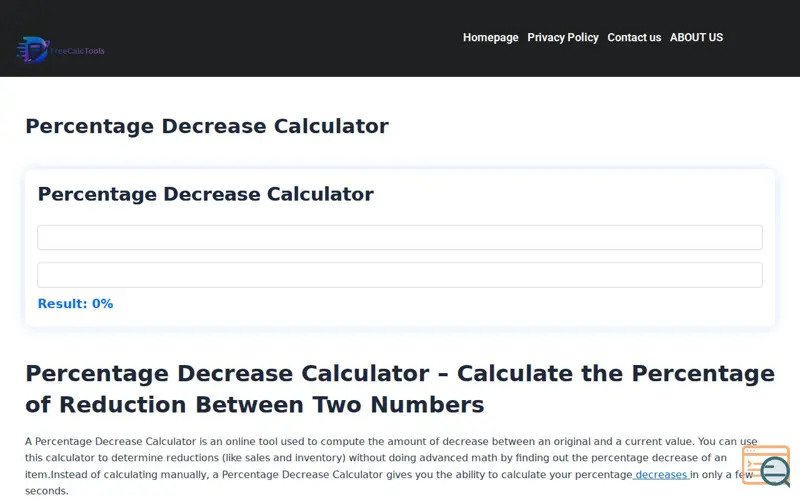 Screenshot of Percentage Decrease Calculator