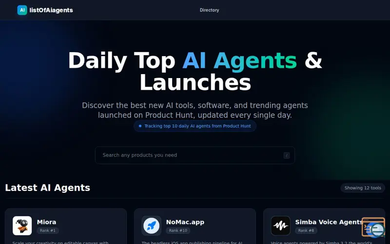 Screenshot of listOfAiagents