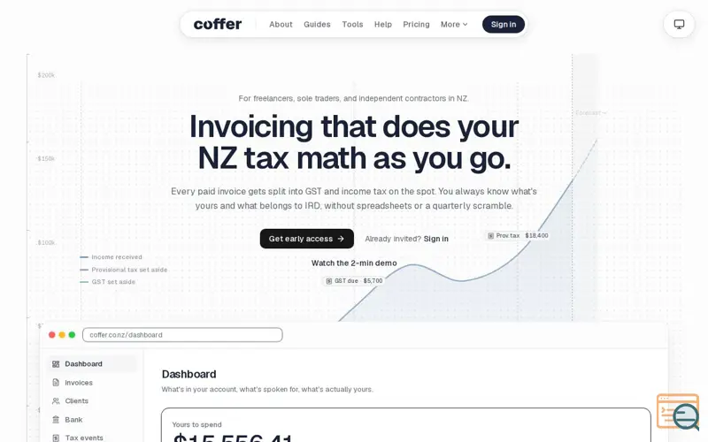 Screenshot of Coffer - Simple invoicing that does your NZ tax math as you go
