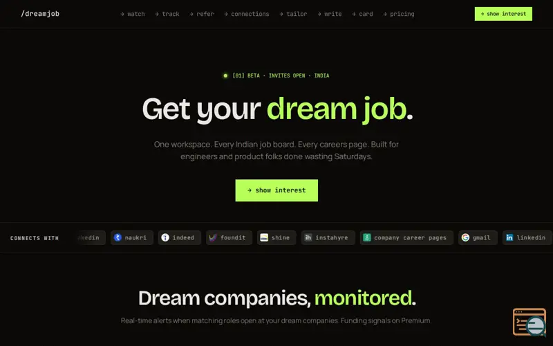 Screenshot of DreamJob — Get your dream job