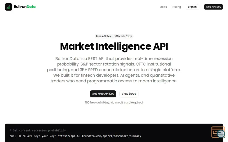 Screenshot of BullrunData API