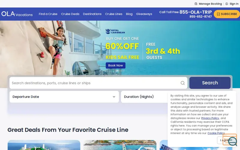 Screenshot of OLA Vacations