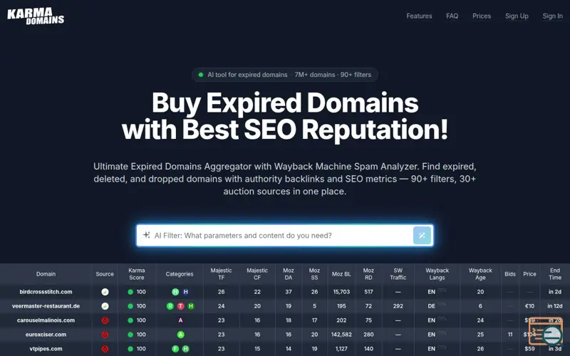 Screenshot of Karma.Domains: AI Search 7M+ Domains