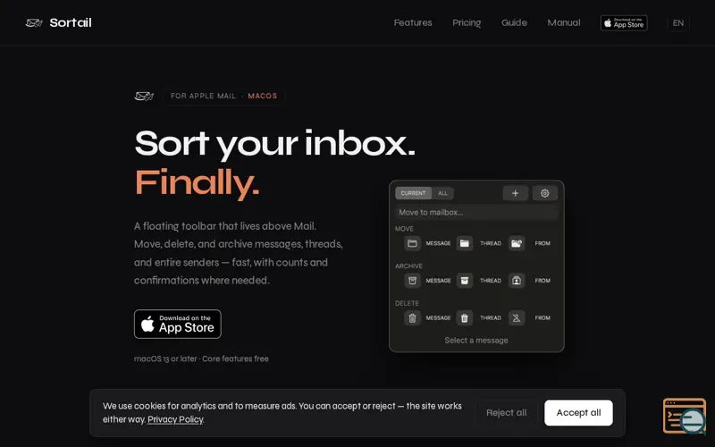 Screenshot of Sortail, a launch using imgix
