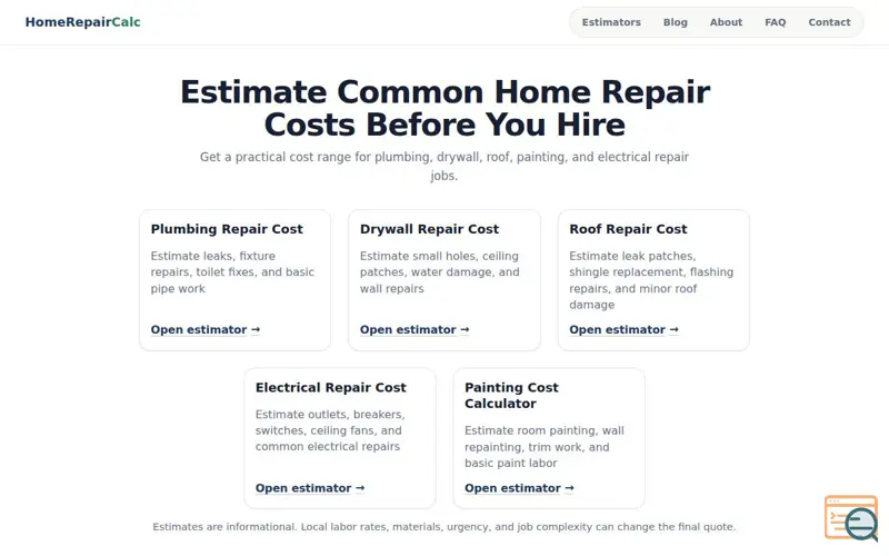Screenshot of HomeRepairCalc