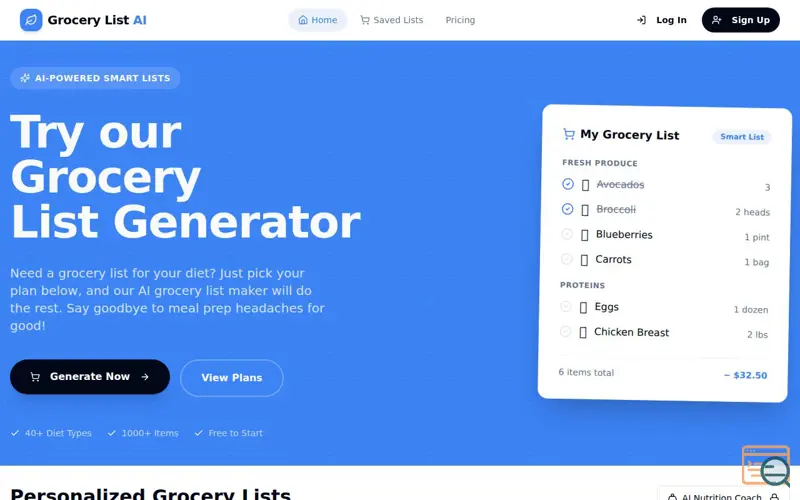 Screenshot of Grocery List AI