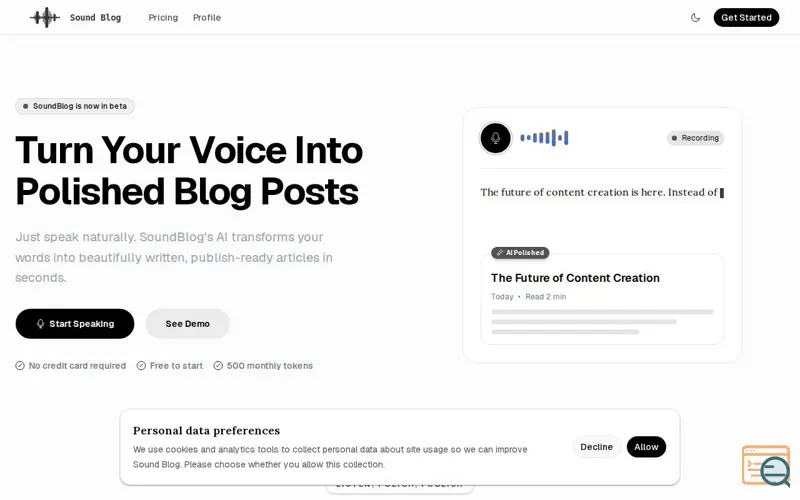 Screenshot of Sound Blog