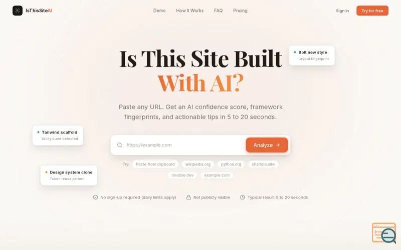 Screenshot of IsThisSiteAI