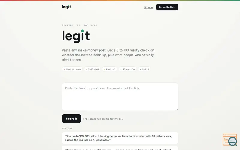 Screenshot of legit