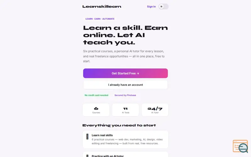 Screenshot of Learnskillearn