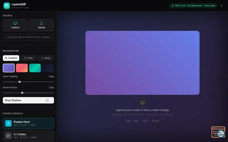 Screenshot of LaunchGIF — Screen to GIF Studio