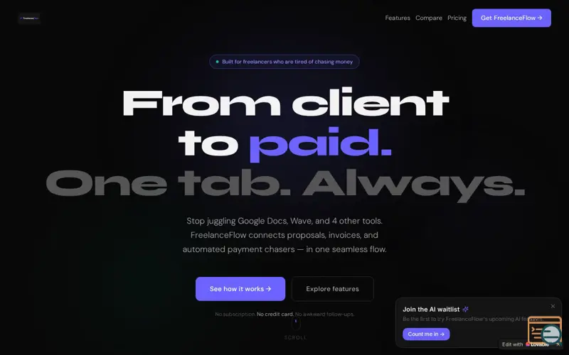 Screenshot of FreelanceFlow — From Client to Paid