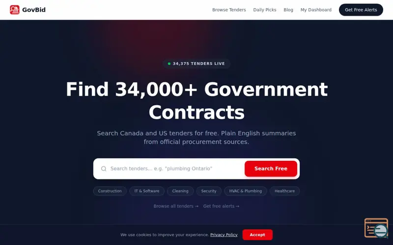 Screenshot of GovBid