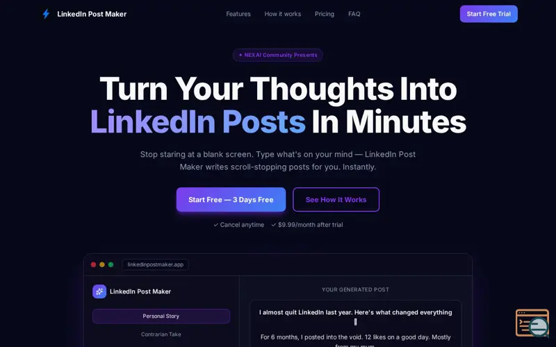 Screenshot of LInkedin Post Maker