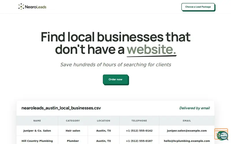 Screenshot of NearoLeads - Local leads without website