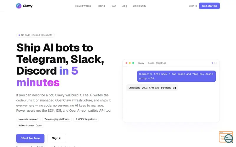 Screenshot of Clawy, a launch using Base