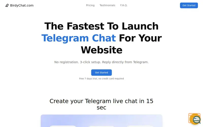 Screenshot of Telegram Live Chat for Websites