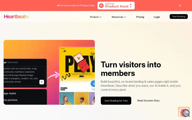 Screenshot of Heartbeat Landing Pages