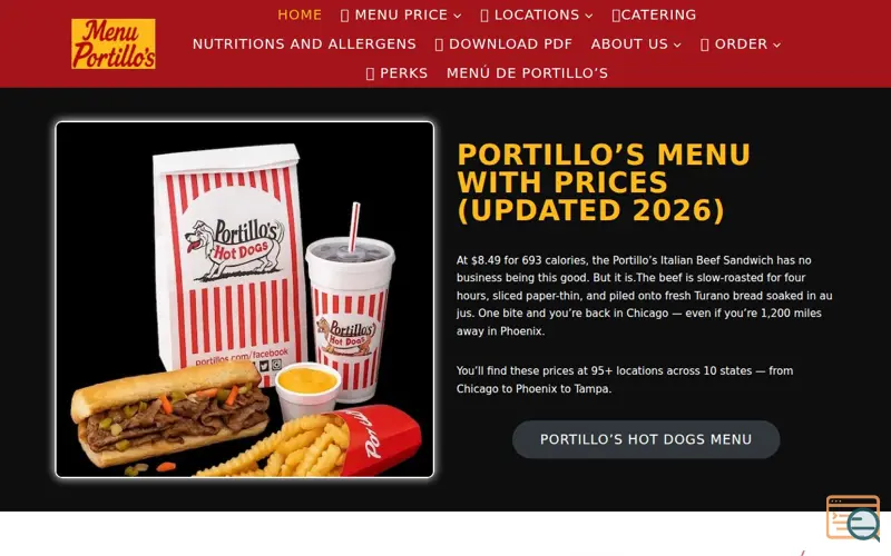 Screenshot of Portillos Menu