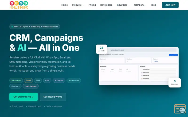 Screenshot of Sesslink, a launch using SendGrid