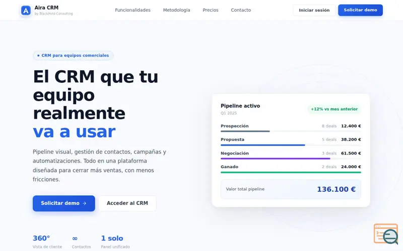 Screenshot of Aira CRM, a launch using Raiola Networks DNS