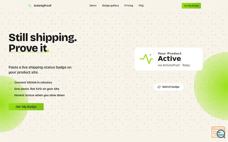 Screenshot of ActivityProof | Live shipping-status badge for your site
