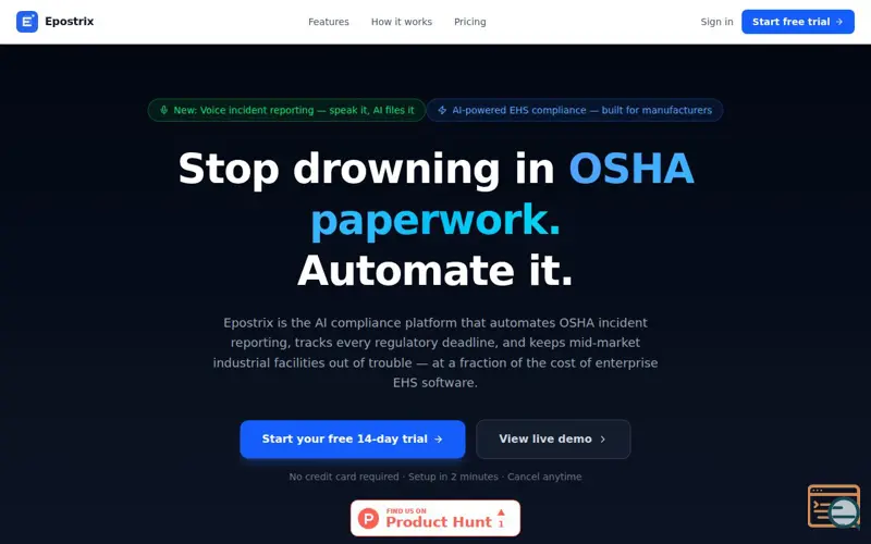 Screenshot of Epostrix, a launch using iPage