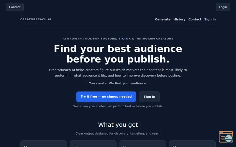 Screenshot of CreatorReach AI