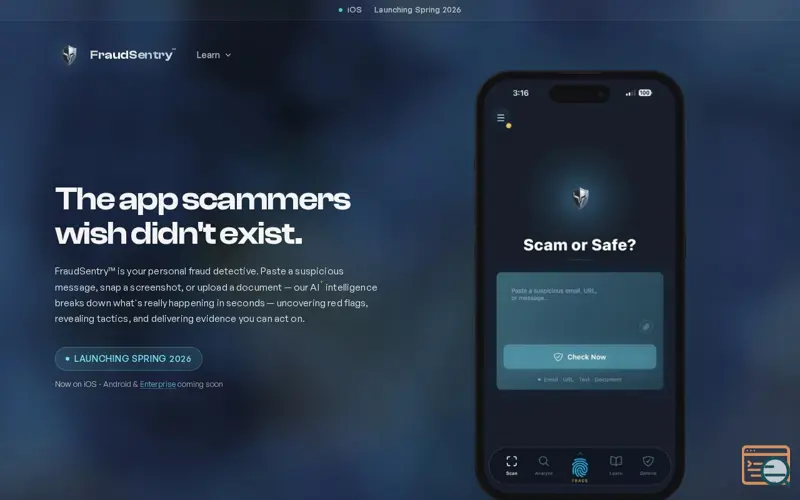 Screenshot of FraudSentry, a launch using DMCA.com