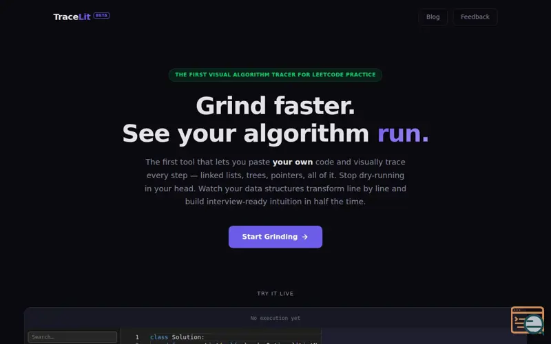 Screenshot of TraceLit