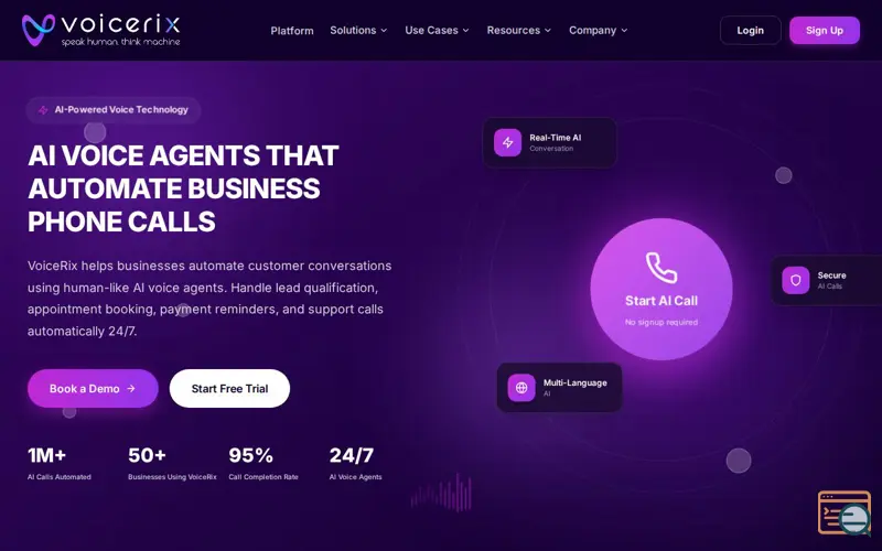 Screenshot of VoiceRix AI