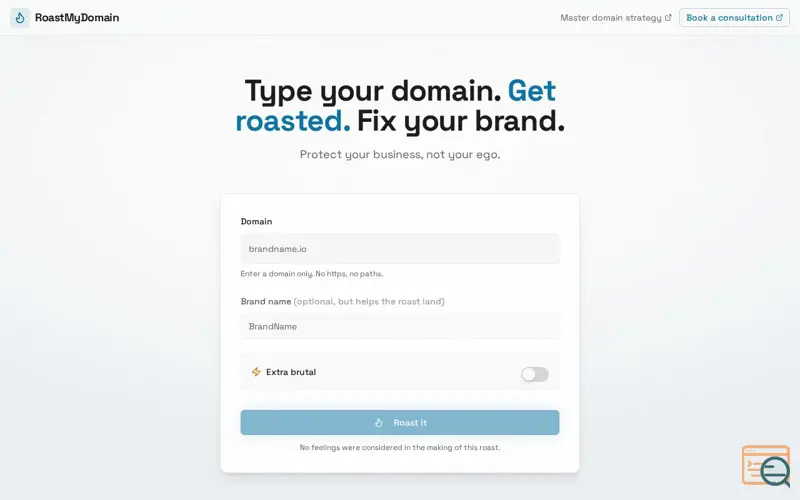 Screenshot of RoastMyDomain, a launch using Fabulous.com