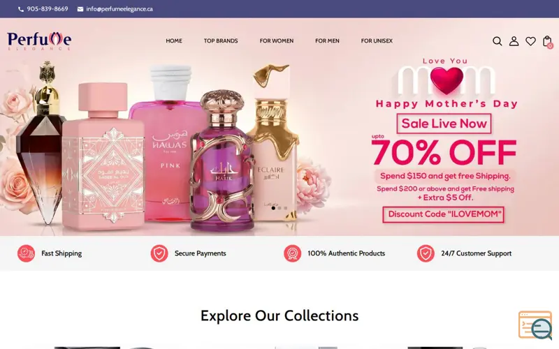 Screenshot of Perfumeelegance, a launch using Smart SEO